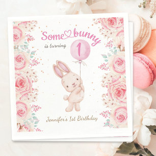 Serviette En Papier Un petit lapin a UN an ! Fille Rose 1er Anniversai