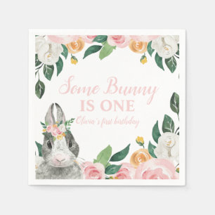 Serviette En Papier Un petit lapin a un an Fleurs Premier Anniversaire
