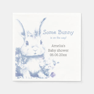 Serviette En Papier Un petit lapin arrive Fête Prénatale Bleue Bébé Fi