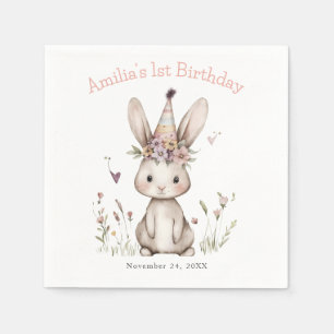 Serviette En Papier Un petit lapin fête son premier anniversaire, une 