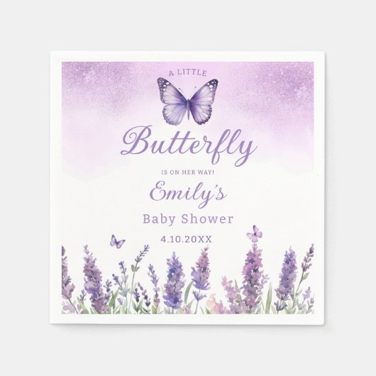 Serviette En Papier Un petit papillon violet mignon fille baby shower (Devant)