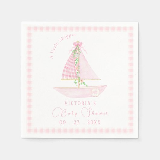 Serviette En Papier Un Petit Skipper Rose Plaid Baby shower Moderne (Devant)