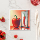 Serviette En Papier Un poivre rouge regardant dans un miroir (En situation)