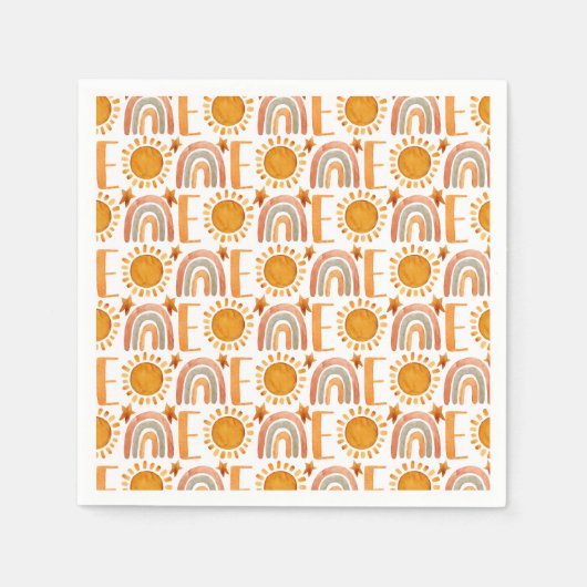 Serviette En Papier Un premier anniversaire aquarelle Boho arc-en-ciel (Devant)