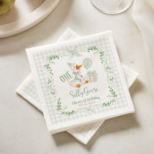 Serviette En Papier Un ruban floral vert d'une oie idiote pour un prem