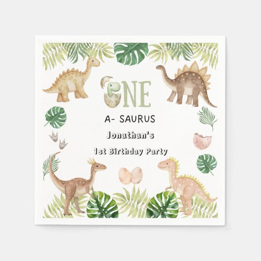 Serviette En Papier Un Saurus 1er Anniversaire Papier Napkin (Devant)