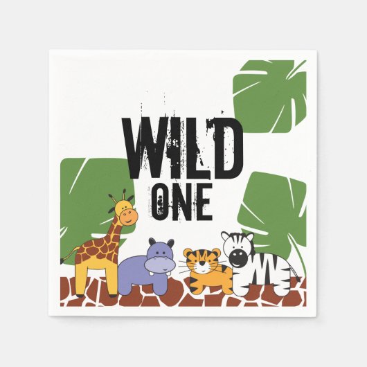 Serviette En Papier Un sauvage | Safari Jungle Animaux | Premier anniv (Devant)