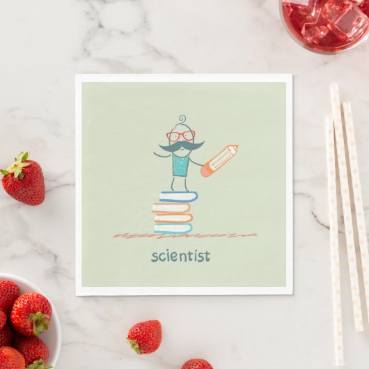 Serviette En Papier Un scientifique debout sur les livres (En situation)