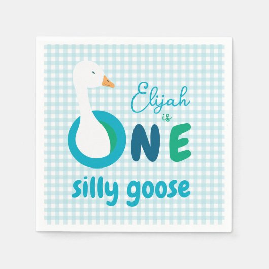 Serviette En Papier Un Silencieux Goose Blue En vichy fête d'anniversa (Devant)