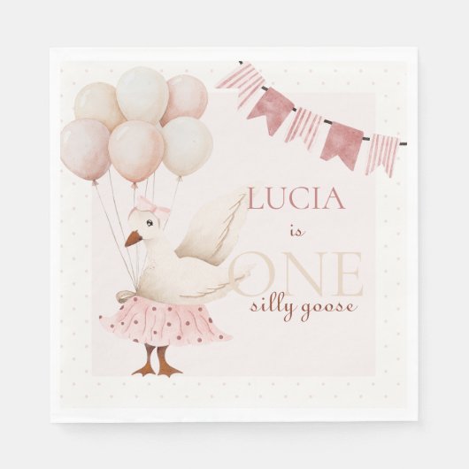 Serviette En Papier Un Silencieux Goose Pink Pastel 1er Anniversaire (Devant)