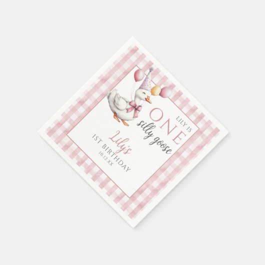 Serviette En Papier Un Silencieux Goose Rose En vichy Ballons Annivers (Coin)