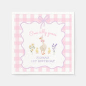 Serviette En Papier Un Silly Goose Rose En vichy 1er anniversaire (Devant)