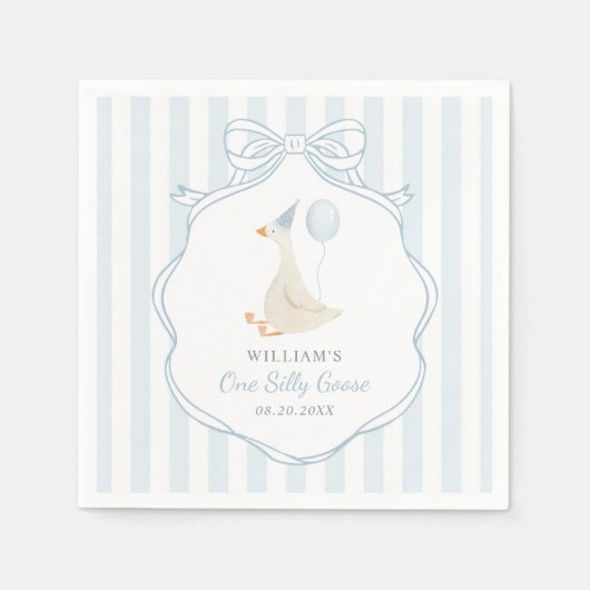 Serviette En Papier Un sot Oie Bleu Bow premier anniversaire (Devant)