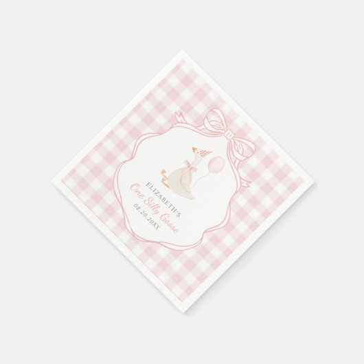 Serviette En Papier Un sot Oie rose Bow premier anniversaire (Coin)