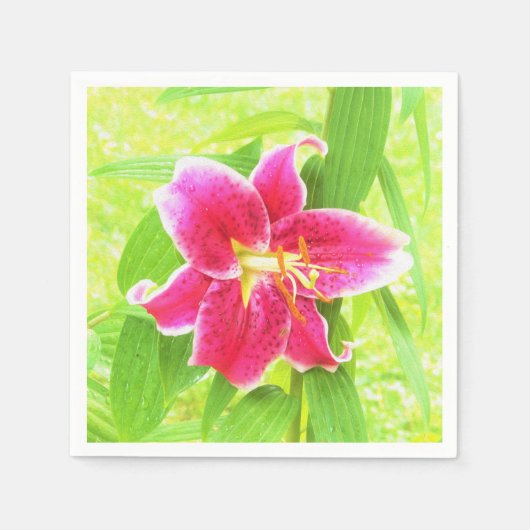 Serviette En Papier Un stargazer rose assez profond Lily sur Lime Gree (Devant)