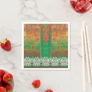 Serviette En Papier un tableau d'un champ vert avec une bordure orange