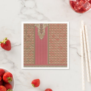 Serviette En Papier un tapis rouge et beige à la bordure en or