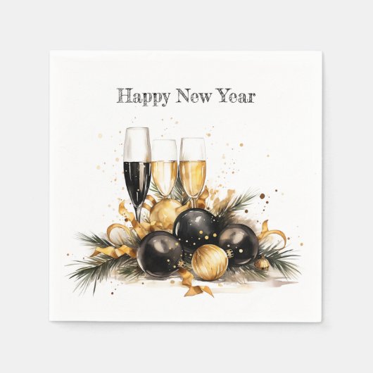 Serviette En Papier 🍾 🌟 "Un toast à de nouveaux débuts" Nouvel An Na (Devant)