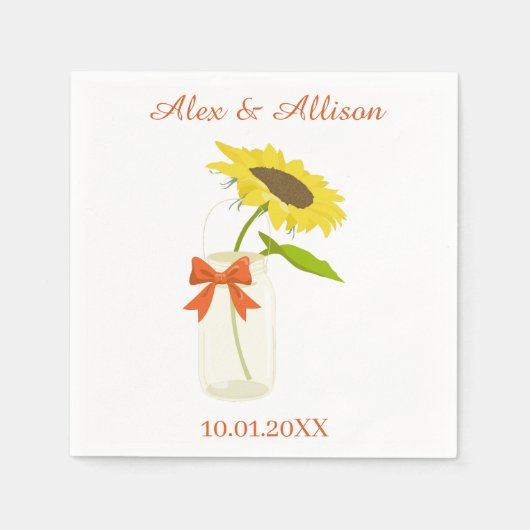 Serviette En Papier Un tournesol dans un bocal de mason (Devant)