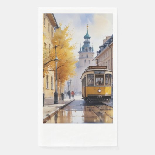 Serviette En Papier Un tramway longe une rue d'automne (Devant)