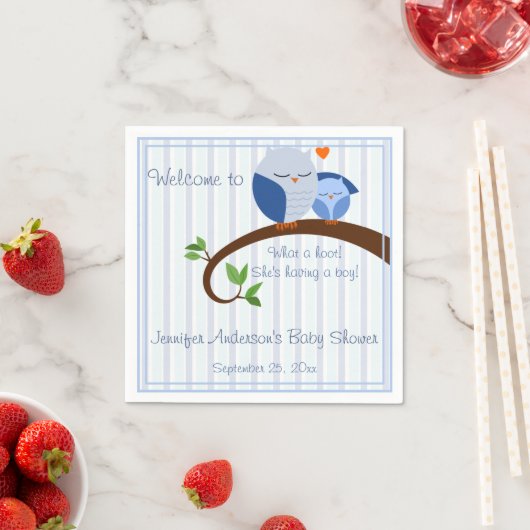 Serviette En Papier Un trou ! Baby shower de Chouettes Bleues (En situation)
