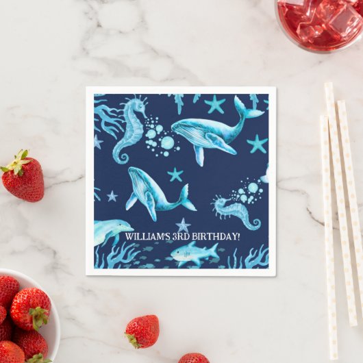 Serviette En Papier Under the Sea birthday invitation, ocean boy  (En situation)