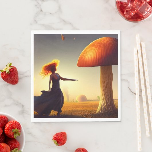 Serviette En Papier Une femme et un immense champignon (En situation)