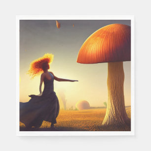 Serviette En Papier Une femme et un immense champignon
