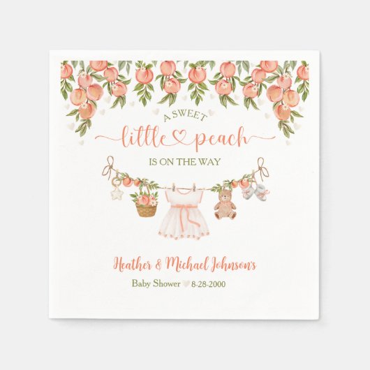 Serviette En Papier Une Fête de Bébé Fille Douce Comme une Pêche sur u (Devant)