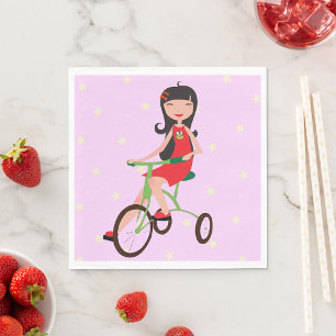 Serviette En Papier Une Fille Monter Un Vélo Papier Serviettes