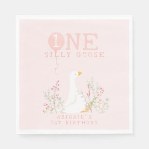 Serviette En Papier Une fille rose d'oie sotte 1er anniversaire
