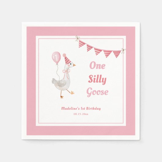 Serviette En Papier Une fille rose d'oie sotte 1er anniversaire (Devant)