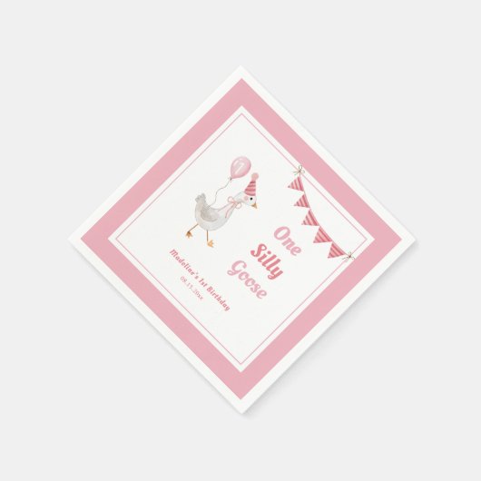 Serviette En Papier Une fille rose d'oie sotte 1er anniversaire (Coin)