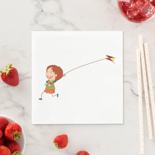 Serviette En Papier Une Fille Volant Une Serviette Kite (En situation)