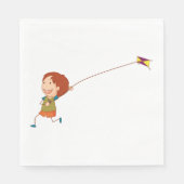 Serviette En Papier Une Fille Volant Une Serviette Kite (Devant)
