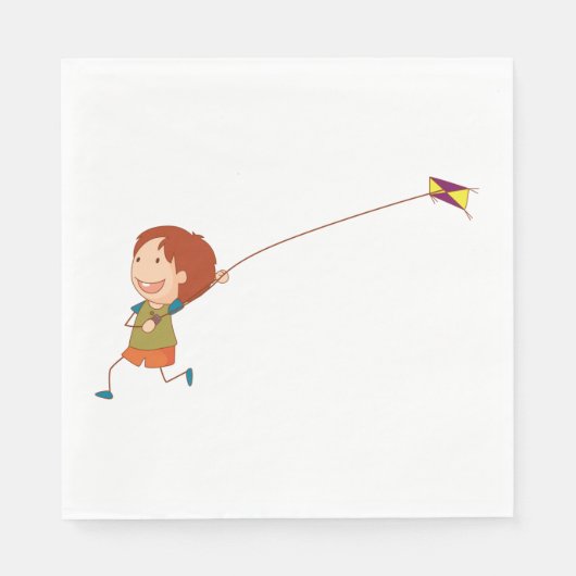 Serviette En Papier Une Fille Volant Une Serviette Kite (Devant)