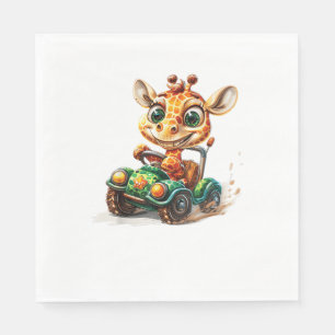 Serviette En Papier Une Jolie Giraffe En Voiture Sur La Route, Avec Un