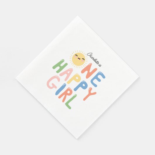 Serviette En Papier Une joyeuse fille Invitation d'anniversaire 1er An (Coin)