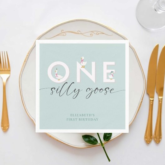 Serviette En Papier Une oie bête 1er anniversaire mignonne