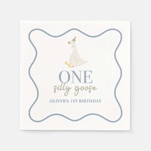 Serviette En Papier Une oie soie bleue et verte (Devant)