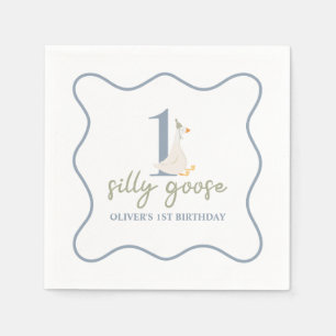 Serviette En Papier Une oie soie bleue et verte