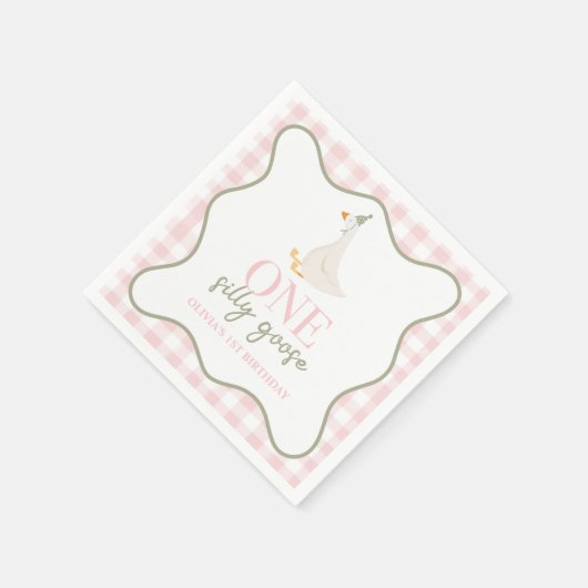 Serviette En Papier Une oie sotte rose et vert (Coin)