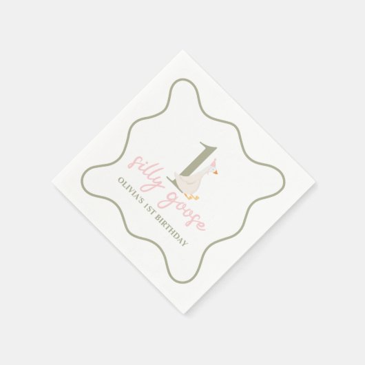 Serviette En Papier Une oie sotte rose et vert (Coin)