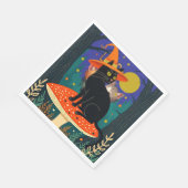 Serviette En Papier Une petite chatte noire de sorcière assise sur un (Coin)