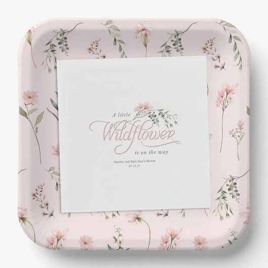 Serviette En Papier Une petite douche de bébé rose fleur sauvage