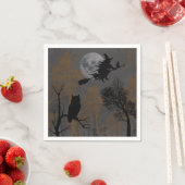 Serviette En Papier Une sorcière et un chat (En situation)