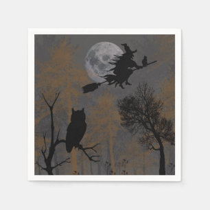 Serviette En Papier Une sorcière et un chat