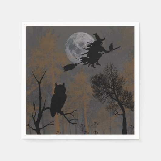 Serviette En Papier Une sorcière et un chat (Devant)