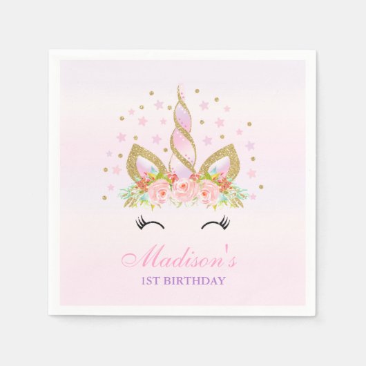 Serviette En Papier Unicorn Anniversaire de la fête Napkin Whimsical U (Devant)