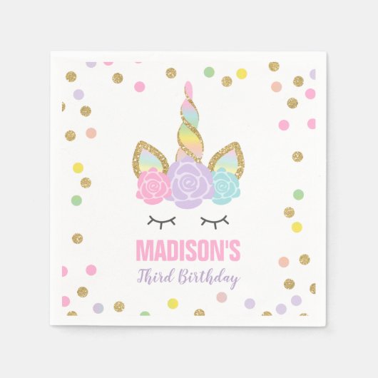 Serviette En Papier Unicorn Anniversaire de la fête Napkin Whimsical U (Devant)